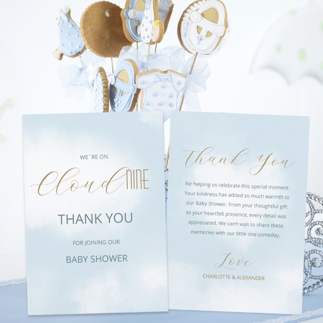 We´re on Cloud 9 Elegant Script Blue Baby Shower Thank You Card (We´re on Cloud 9 Elegant Script Blue Baby Shower Thank You Card ©Susanne Sachers - Sunny Mind 🌞)