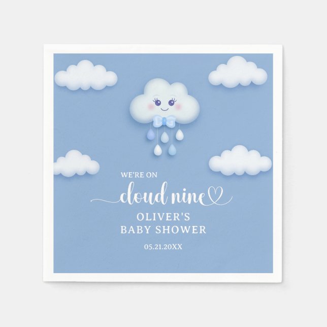 We’re on cloud nine cute fluffy cloud Boy Baby Napkins (Front)