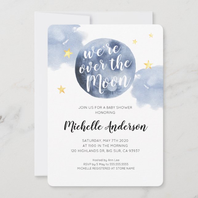We`re over the Moon Baby Shower Invitation (Front)