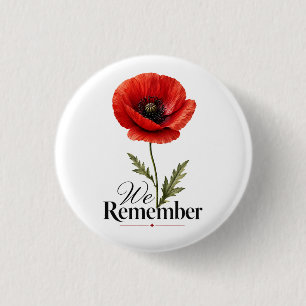We Remember – Red Poppy Memorial Day Tribute Button
