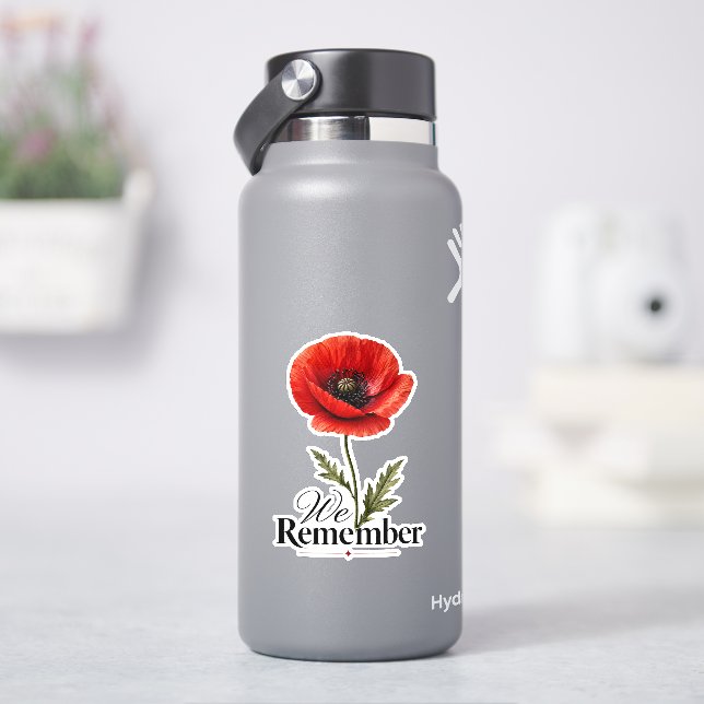 We Remember – Red Poppy Memorial Day Tribute Sticker (HydroFlask)