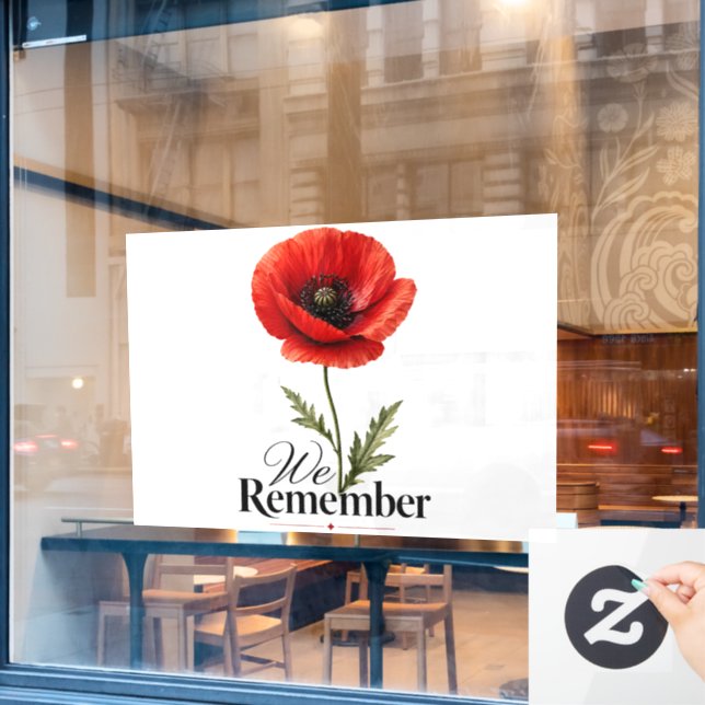 We Remember – Red Poppy Memorial Day Tribute Window Cling (Cafe Window)