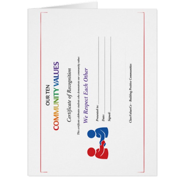 We Respect Each Other Certificate Award Cards (Front)