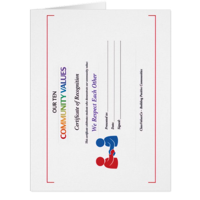 We Respect Each Other Certificate Award Cards (Front)
