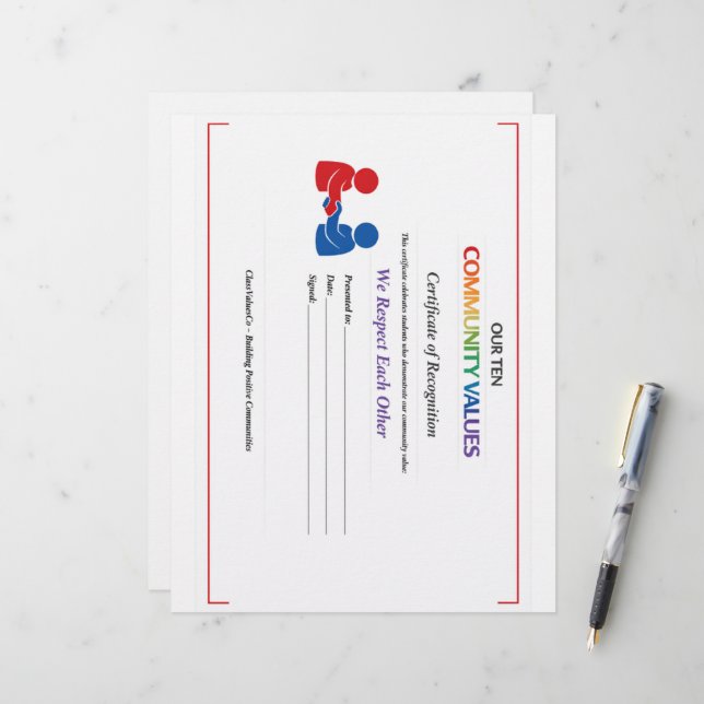 We Respect Each Other Certificate Stationery Paper (Front/Back In Situ)