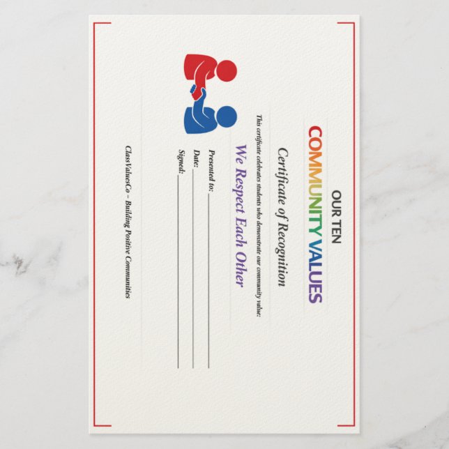 We Respect Each Other Certificate Stationery Paper (Front)