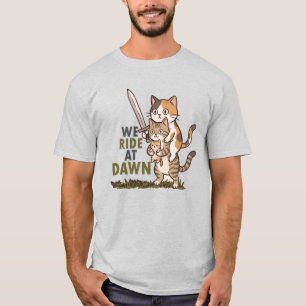 We Ride At Dawn Cute Warrior Cats With Sword T-Shirt