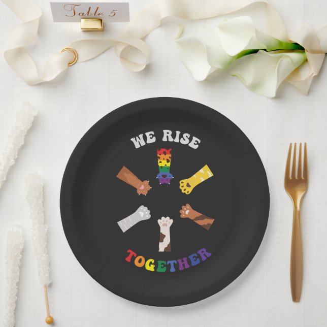 We Rise Together | Paw Print | Diversity | Unity Paper Plates (Wedding)