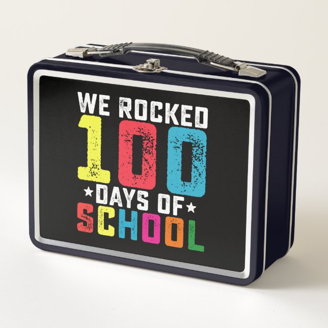We Rocked 100 Days of School Teacher Student Metal Lunch Box (Front)