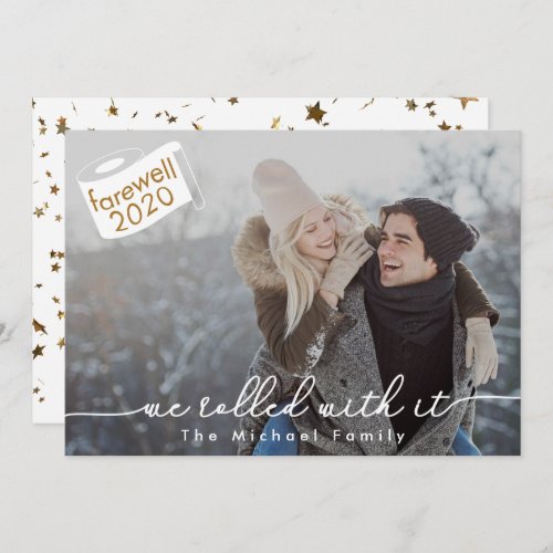We Rolled with It Faux Gold Stars 2020 Photo Holiday Card