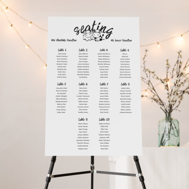 We Said I Moo Cow Wedding 10 Table Seating Plan Foam Board (In Situ (Stand))