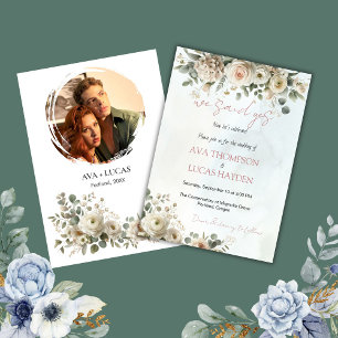 We Said Yes Blush & Dusty Rose Floral Wedding  Invitation