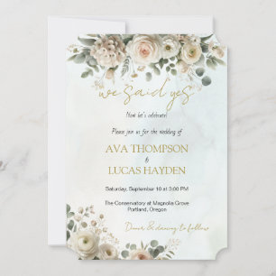 We Said Yes Blush & Gold Floral Wedding Invitation