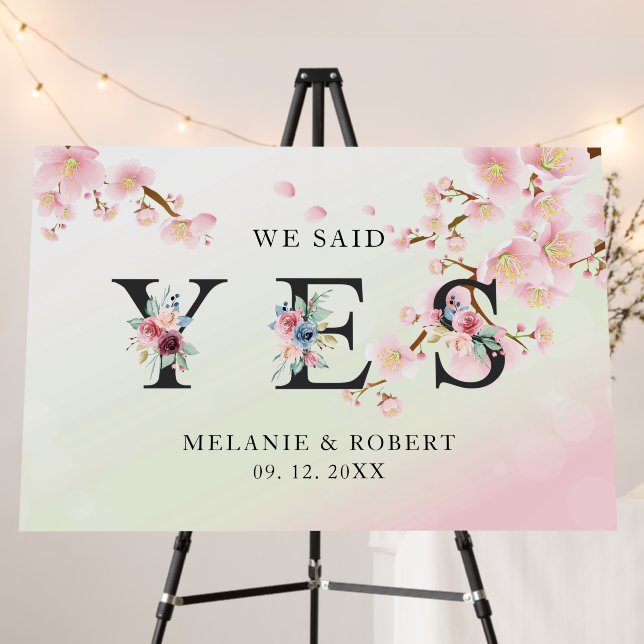 We Said Yes, Floral Letters Pink Cherry Blossom Foam Board (In Situ (Stand))