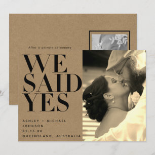 We Said Yes Kraft Sepia Photo Wedding Announcement
