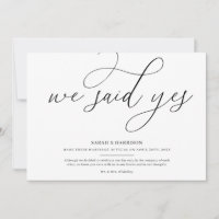 We Said Yes Minimalist Wedding Announcement
