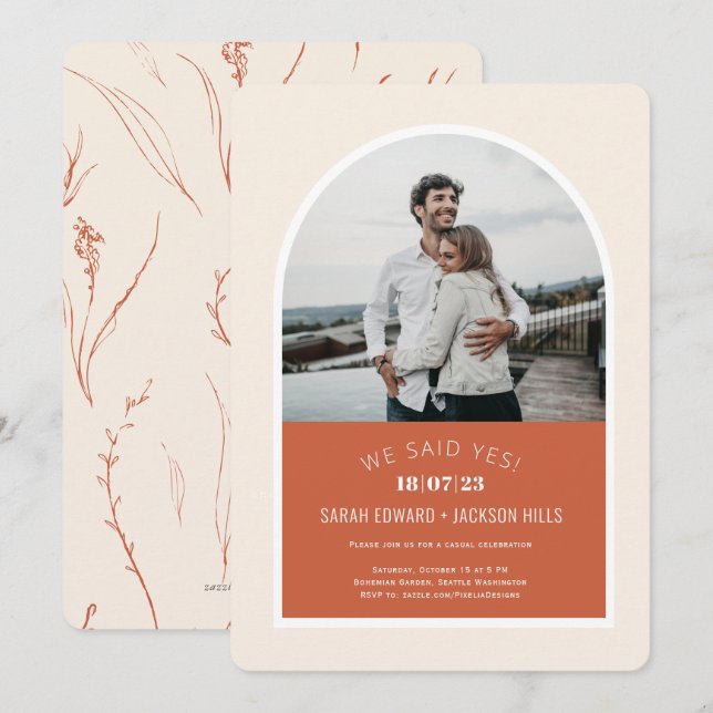We said yes Modern arch photo elopement wedding Invitation (Front/Back)