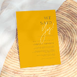 We Said Yes Mustard & Dark Grey Minimalist Wedding Invitation<br><div class="desc">This wedding invite features formal serif typography with casual lettering in white. The event information is in dark grey against a mustard yellow background. The reverse features a chic white diamond pattern. A simple and modern wedding announcement, perfect for contemporary, industrial, or bohemian ceremonies. Easily change the colors and edit...</div>