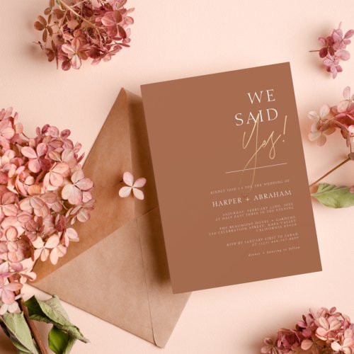 We Said Yes Terracotta  Gold Minimalist Wedding Invitation