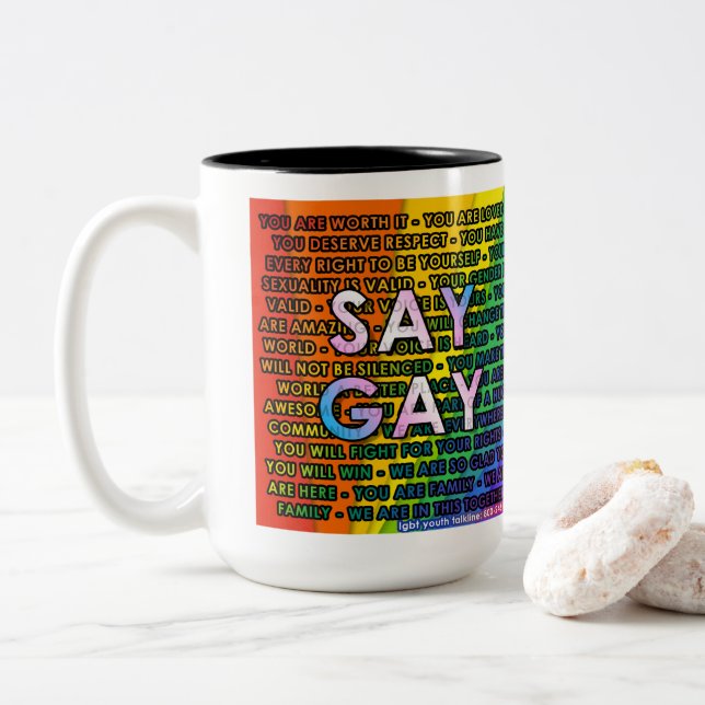 We say GAY Two-Tone Coffee Mug (With Donut)