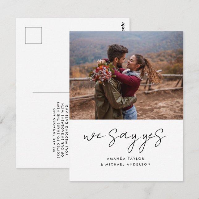 We Say Yes Modern Simple Engagement Announcement Postcard (Front/Back)