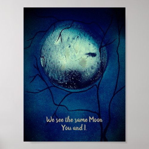 We see the same moon typography blue painting poster
