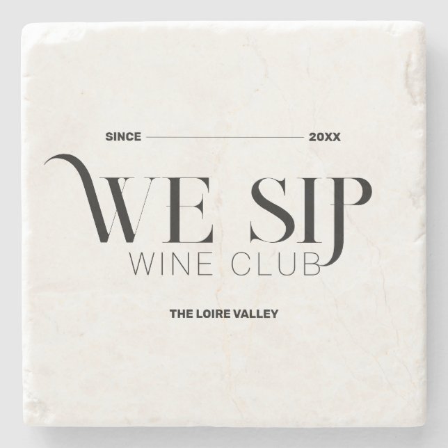 We Sip Wine Club Custom Crest Sophisticated Stone Coaster (Front)