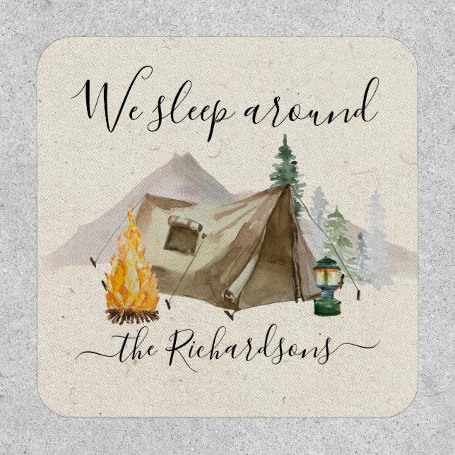 We Sleep Around Watercolor Personalize Camp Tent Patch (Front)