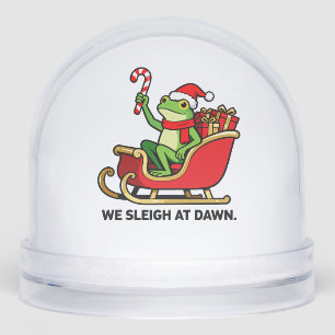 We Sleigh At Dawn Frog Sleigh Christmas Snow Globe
