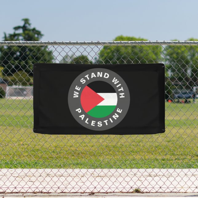 We Stand with Palestine custom text flag black Banner (Insitu)