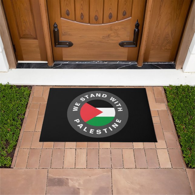 We Stand with Palestine custom text flag black Doormat (Outdoor)