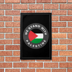 We Stand with Palestine flag text black pennant
