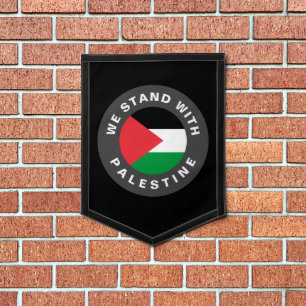 We Stand with Palestine text flag black pennant