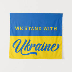 We Stand With Ukraine Blue Gold Ukrainian Flag Tapestry