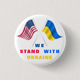 We Stand With Ukraine Support Button American Flag