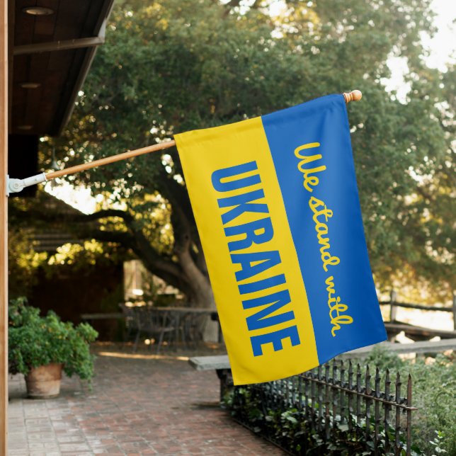 We Stand With Ukraine Ukrainian Patriotic House Flag (In SItu)