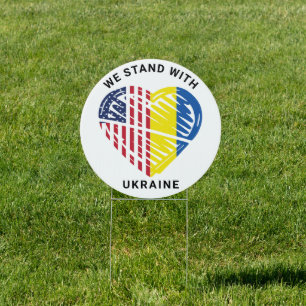 We Stand With Ukraine USA American Flag Heart Yard Sign