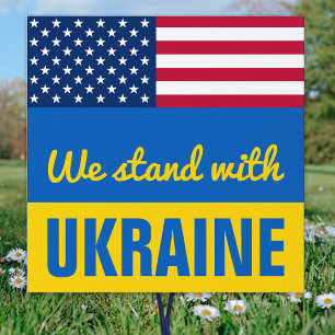 We Stand With Ukraine USA American Flag Yard Sign