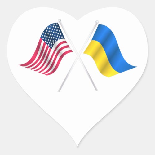 We Stand With Ukraine USA and Ukrainian Flags Heart Sticker