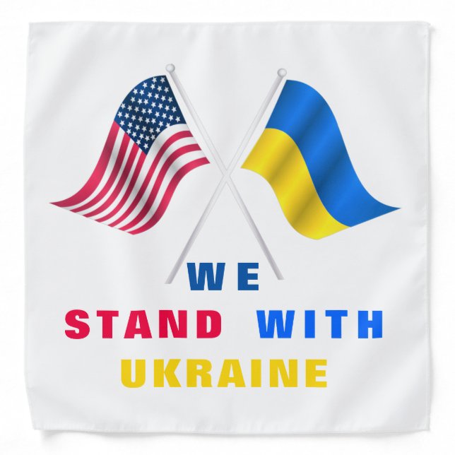 We Stand With Ukraine - USA Flag - Ukrainian Flag  Bandana (Front)