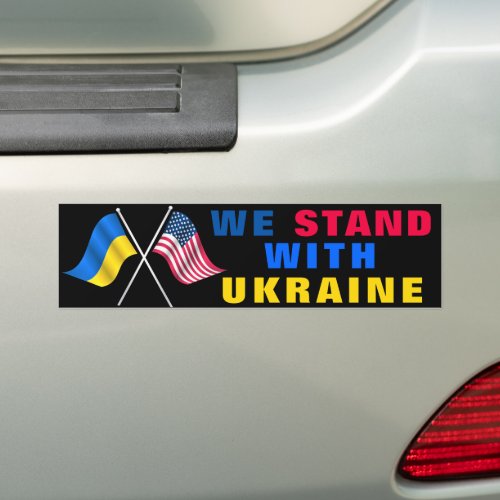 We Stand With Ukraine _ USA Flag _ Ukrainian Flag Bumper Sticker