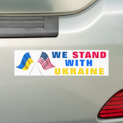 We Stand With Ukraine _ USA Flag _ Ukrainian Flag  Bumper Sticker