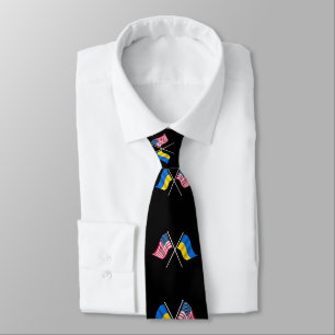 We Stand With Ukraine - USA Flag - Ukrainian Flag Neck Tie