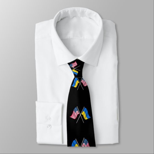 We Stand With Ukraine _ USA Flag _ Ukrainian Flag  Neck Tie