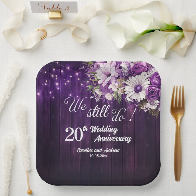 We Still Do 20th Wedding Anniversary String Lights Paper Plates (Wedding)
