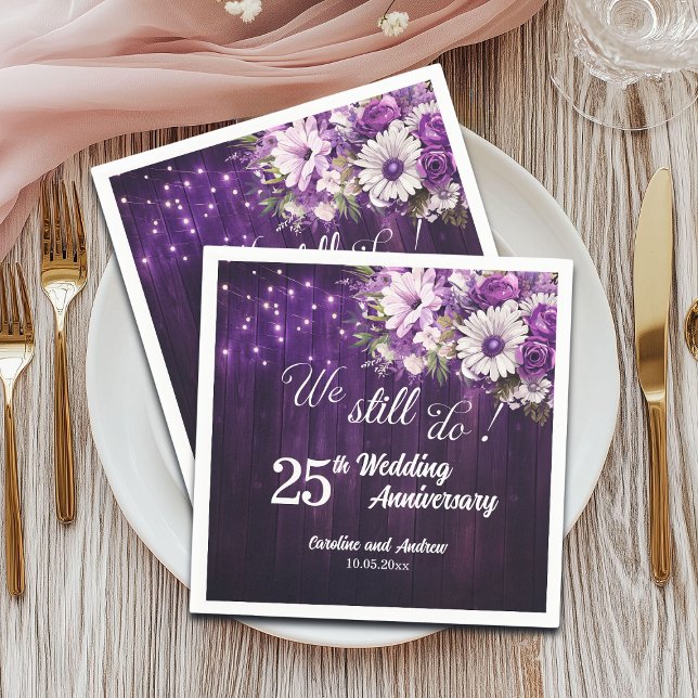 We Still Do 25th Wedding Anniversary String Lights Napkins (Creator Uploaded)