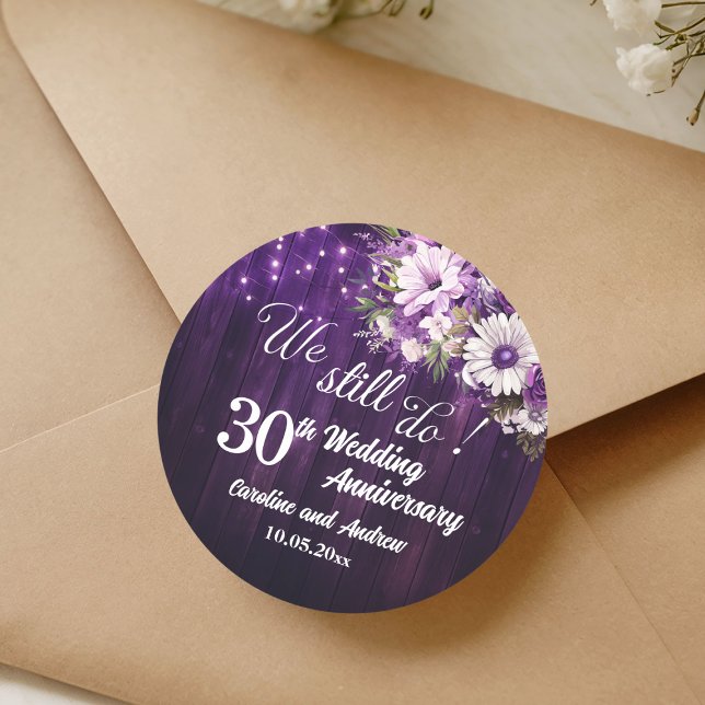We Still Do 30th Wedding Anniversary String Lights Classic Round Sticker (Creator Uploaded)