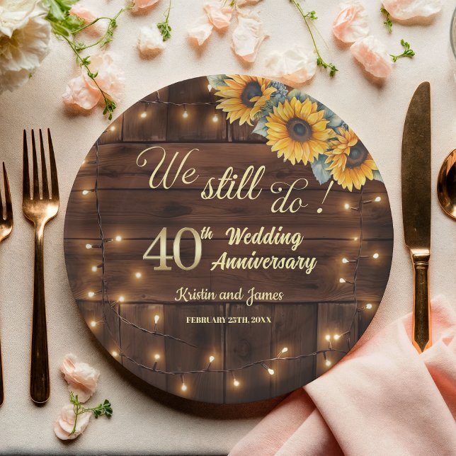 We Still Do 40th Wedding Anniversary String Lights Paper Plates (Creator Uploaded)