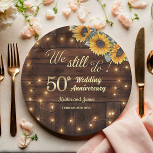 We Still Do 50th Wedding Anniversary String Lights Paper Plates
