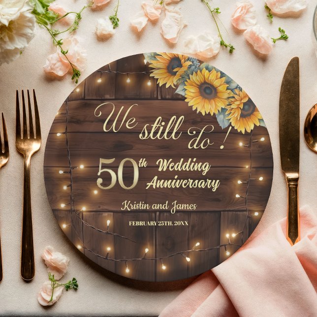 We Still Do 50th Wedding Anniversary String Lights Paper Plates (Creator Uploaded)